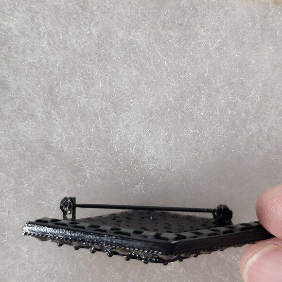 Vintage Black Metallic Brown Rhinestones Geometric Art Deco Classic Brooch - Picture 5 of 5